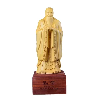 Дървена статуетка на Конфуций в ретро стил, художествена гравиране, литературни бижута за домашен кабинет, подарък колекция от 15-21 см