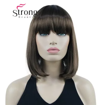 StrongBeauty Синтетични косми е Кратък кафява перука Боб с бретон Пълна перуки ИЗБОР на ЦВЯТ