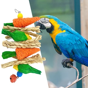 Устойчив на укусам играчка за дъвчене птици, естествени материали с камбана под формата на моркови, птици, папагал, малко животно, подвесная играчки, клетки, аксесоари