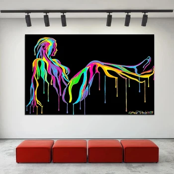Поп-арт, цветни абстрактен плакат с изображение на гола секси момичета, на платно и принтом, цветна снимка за декориране на всекидневна, спалня