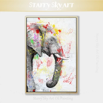 Абстрактна съвременна живопис с маслени бои във формата на слон-ръчно изработени върху платно, прекрасно монтиране на произведение на изкуството, изображение на животното, за да украсят дома, хол