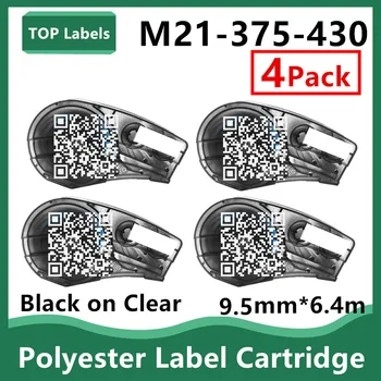 1 ~ 4PK Замени Прозрачен Полиестер етикета M21-375-430 от полиестер с тежки условия на околната среда за Лаборатория, проследяване на активи / Маркиране на Datacom, черен на цвят, в прозрачна