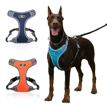 Регулируема найлон шлейка за кучета със средни размери, светоотражающая шлейка сигурност, жилетка за разходки с големи кучета, спортна жилетка без закопчалка, Питбул, хъски