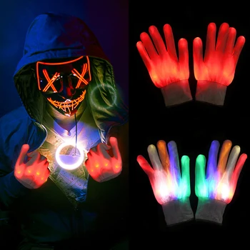 1 чифт ръкавици за ръце с led осветление, неон ръкавици, светещи цветни ръкавици с черепа, за парти на Хелоуин, свети реквизит, декорация