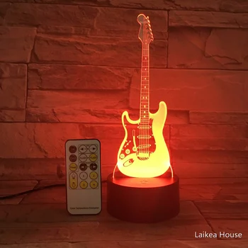 3D китара Форма на Цветна лека нощ дистанционно управление 7 цвята Промяна Led USB нощно осветление Сензорен ключ за управление на лампи за помещения Украса