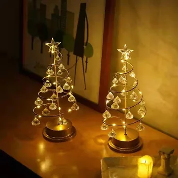 Светлини във формата на Коледно Кристални Приказни Светлини за Коледната Украса на Подарък за Нова Година Ноел Навидад Празнична Настолна Лампа Декор