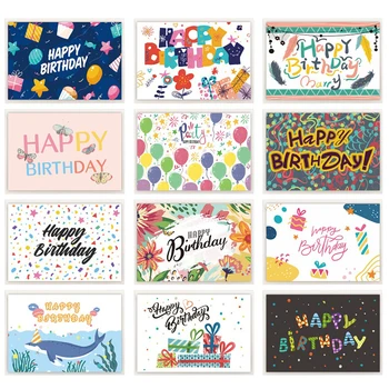 12 бр. поздравителна картичка честит рожден Ден в плик, покани картички на парти по случай рождения ден за възрастни и деца, подарък карти в сгънат вид, пощенска картичка с послание