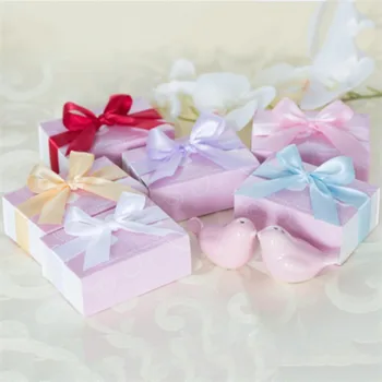 6 комплекта розови керамични солонок и перечниц Love Birds, сватбени сувенири за най-евтината сватбен подарък