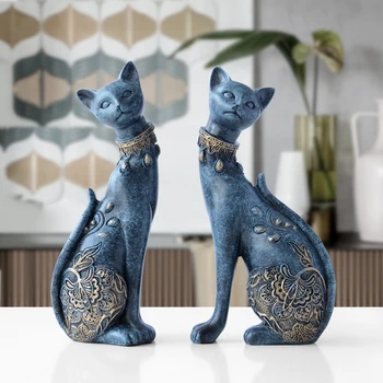 Фигурка Декоративна статуя на котката от смола, за да украсят дома на Европейски творчески сватбен подарък Фигурка на животно Скулптура на домашен интериор