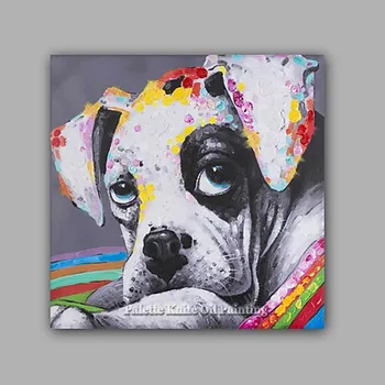 Боядисване с кучето върху платно, стенно изкуство, живопис за всекидневната, начало декор, и поп-арт, куче, съвременната абстрактна боядисване, декорация за стени с животни, 175
