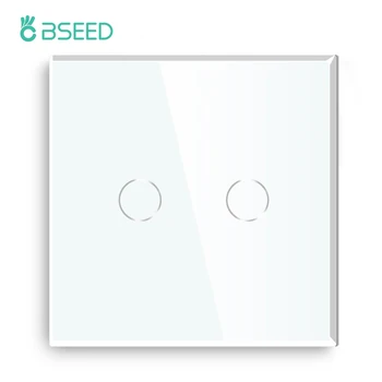 Сензорен превключвател на марката Bseed, 2 банди, 1 начин, Европейски стандарт сензорен ключ, черно, бяло, златисто-сив, чаша кристална панел