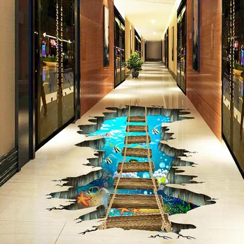 2 ЕЛЕМЕНТА Хол търговски център Площ на увеселителен парк 3D мост Триизмерен визуален декоративна живопис стикер на пода KS6627