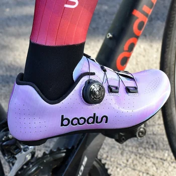 BOODUN Професионална велосипедна обувки от микрофибър, дамски обувки за пътят мотори, ослепителна цвят, замяна найлонова подметка, велосипедна обувки за автомобилния велосипеди