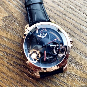 Стръмни модерен мъжки водоустойчив часовник, студентски часовник от естествена кожа, с голям циферблат, творчески кварцов часовник