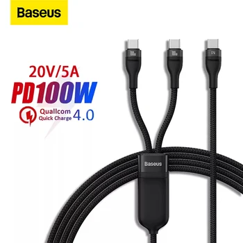 Baseus 2 в 1 USB Type C Кабел PD 100 Вата Бързо Зареждане на Дата Кабел За POCO Xiaomi Samsung USB C-Тел Кабел За Applebookair HUAWEI