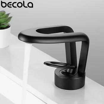 Becola 2023 Нов черен/хром смесител за мивка в банята, месинг, с една дръжка, Модерен стил, батерия за мивка с топла и студена вода, батерия