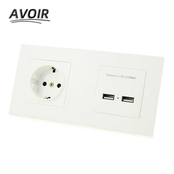 Avoir Двойно USB порт за зареждане на Штепсельная вилица стандарт на ЕС Двойна розетка Стенни изход Пластмасов панел Електрически контакт