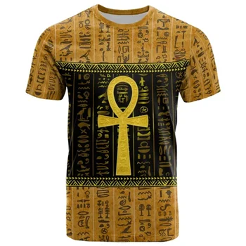 2023 Извънгабаритни Египетски Богове Йероглифи 3D Тениска с Къс Ръкав с Принтом За Мъже, Жени, Унисекс Случайни Топ