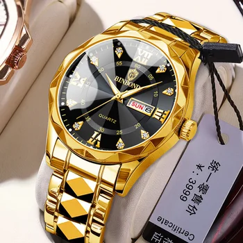 2023 Нови Луксозни часовници с диаманти, мъжки, са най-добрата марка, златни, от неръждаема стомана, водоустойчив, с нежна дата, бизнес ръчни часовници, часовници за подаръци