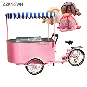 Педальная розова мобилни количка за сладолед с фризер обем 108 л, 3-колесни електрически велосипед за продажба на колички за продажба на велосипеди за възрастни