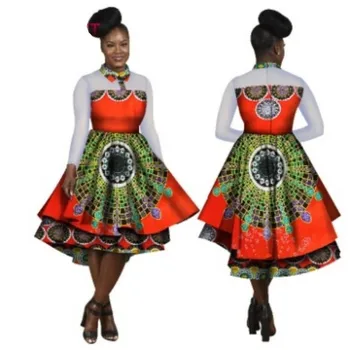 Размер 5XL В наличност Африкански Рокли за жени, Елегантна рокля Миди с Дълъг ръкав и Висока Талия, Дрехи с Африканските принтом WY1787-XH-5XL