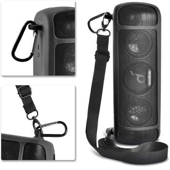Силиконов калъф за Anker Soundcore Motion + Bluetooth-съвместими високоговорител, водоустойчив каучук пътна чанта за носене с каишка-карабинер